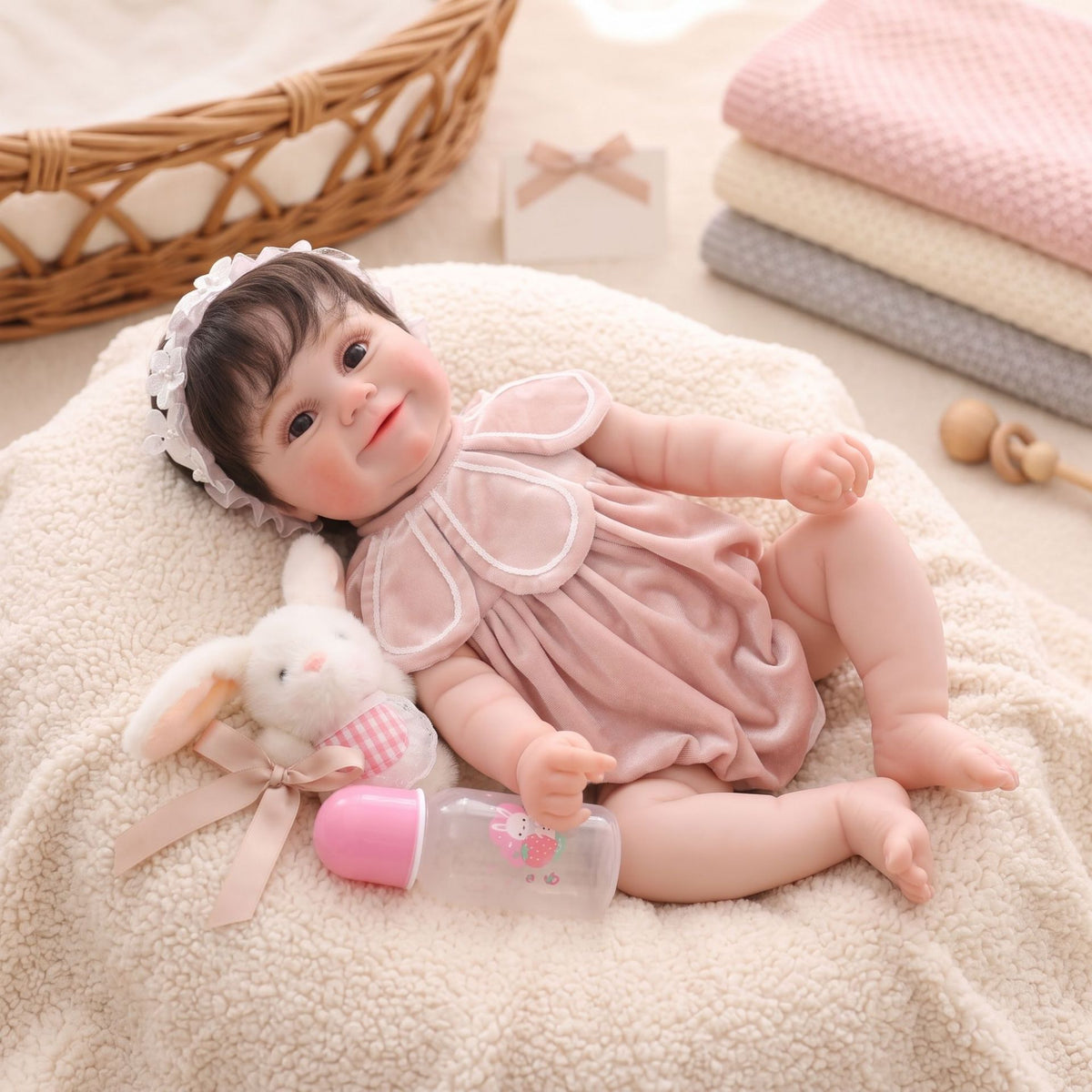 22 Zoll handgefertigte Reborn-Puppe, lebensechte 3D-Haut mit Adern, Ganzkörper-Vinyl-Babypuppe, Geschenk für kleine Mädchen