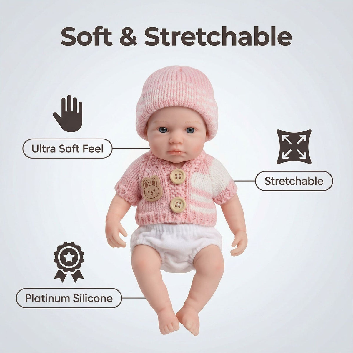 8-Zoll-Reborn-Puppe aus Vollsilikon mit kurzem Ärmel und Puder-Pullover