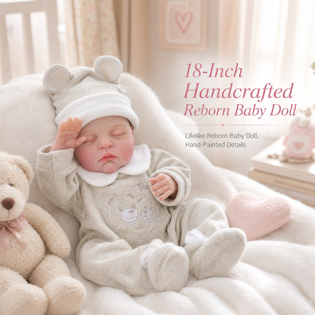 Lebensechte, schlafende Reborn-Puppe, 18 Zoll (ca. 46 cm) mit Stoffkörper, verknotetem rosa Stirnband, ideales Geschenk für Mädchen und Puppensammler