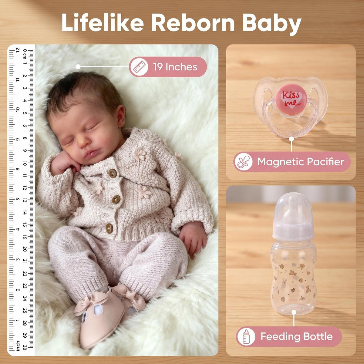 19 Zoll Reborn-Puppe, handgefertigtes Spielzeuggeschenk für Kinder mit Ganzkörper-Vinyl