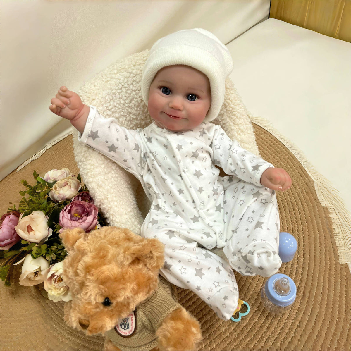 19 Zoll handgefertigte lebensechte Reborn-Puppe mit Stoffkörper, 3D-Haut, realistisches Neugeborenes, Spielzeug-Geschenk für Mädchen und Puppensammler