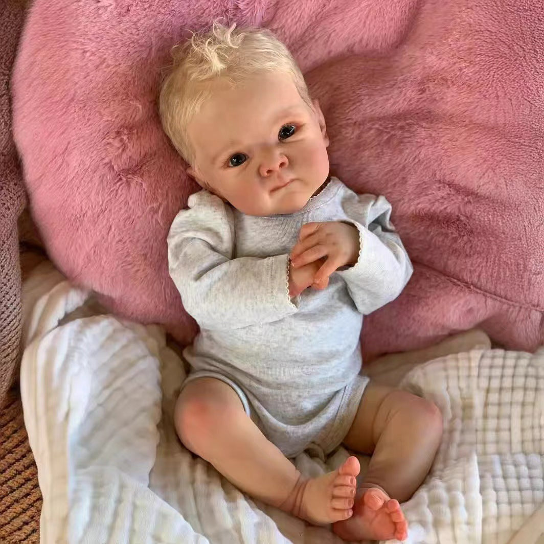 19 Zoll Reborn-Puppen mit Stoffkörper, weiche Haptik, implantiertes goldenes Haar, Neugeborenen-Babypuppen, Spielzeug für Mädchen, Reborn-Puppen