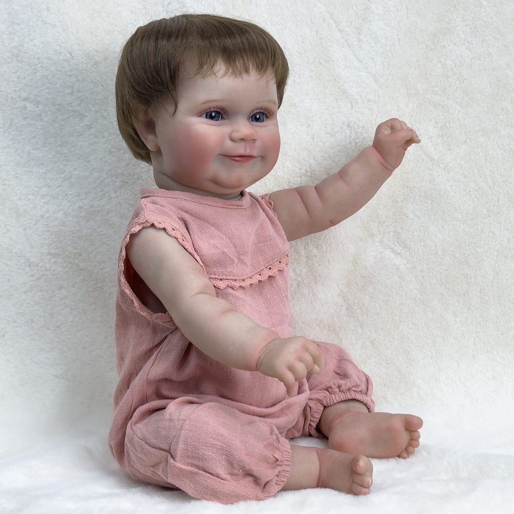 Hyperrealistische 50 cm große Sammlerpuppe aus Vollvinyl, kurzes braunes Haar & funkelnde blaue Augen, Begleitspielzeug zum Spielen und Dekorieren