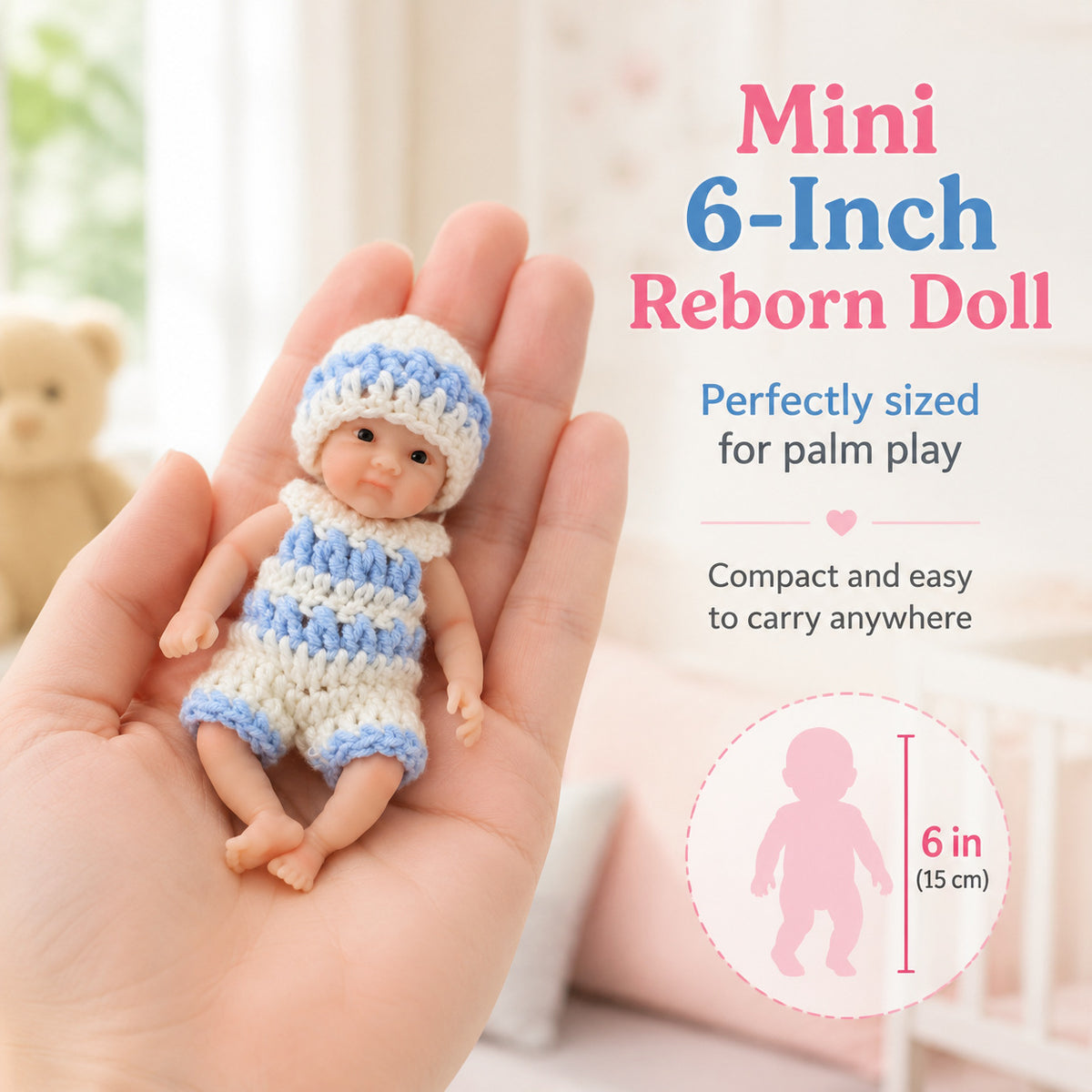 6-Zoll-Handflächen-Reborn-Babypuppe aus massivem Silikon, realistische, dehnbare Spielzeugpuppe als Geschenk für Kinder