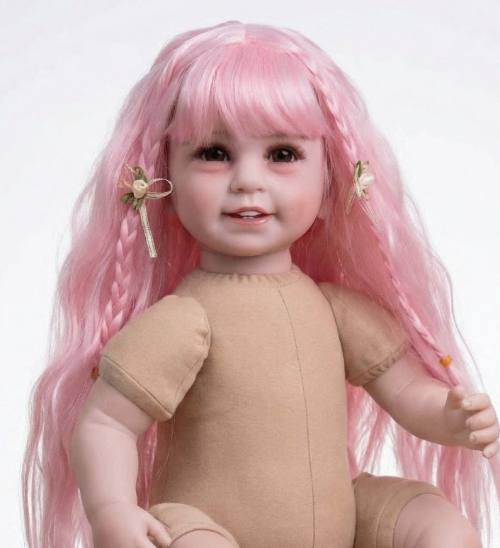 Ersatzperücke für Reborn-Puppen, langes glattes oder lockiges Haar mit Pony, in verschiedenen Farben wie Pink, Blond oder Regenbogenfarben, geflochtene Puppenperücke passend für 20–22 Zoll Reborn-Babypuppen