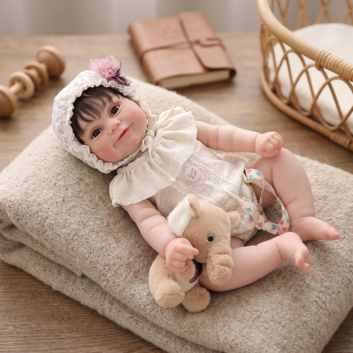 Handgefertigte 22-Zoll-Reborn-Puppe mit realistischer 3D-Hautstruktur und sichtbaren Adern, Ganzkörper-Vinyl, lebensechte Neugeborenen-Puppe, Geburtstagsgeschenk für kleine Mädchen und Sammler
