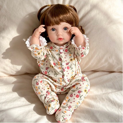Realistic Reborn Baby Doll, 20 inch Vinyl Newborn Fashion Doll with Brown Hair and Blue Eyes
