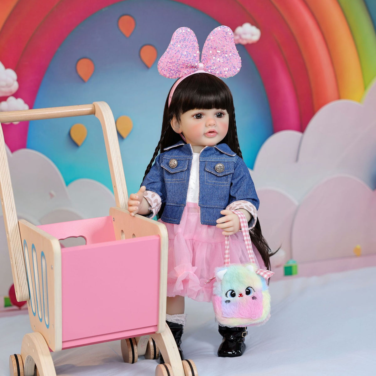 22-Zoll-Steh-Reborn-Kleinkindpuppe mit Ganzkörper-Vinyl für Geschenke und Dekoration