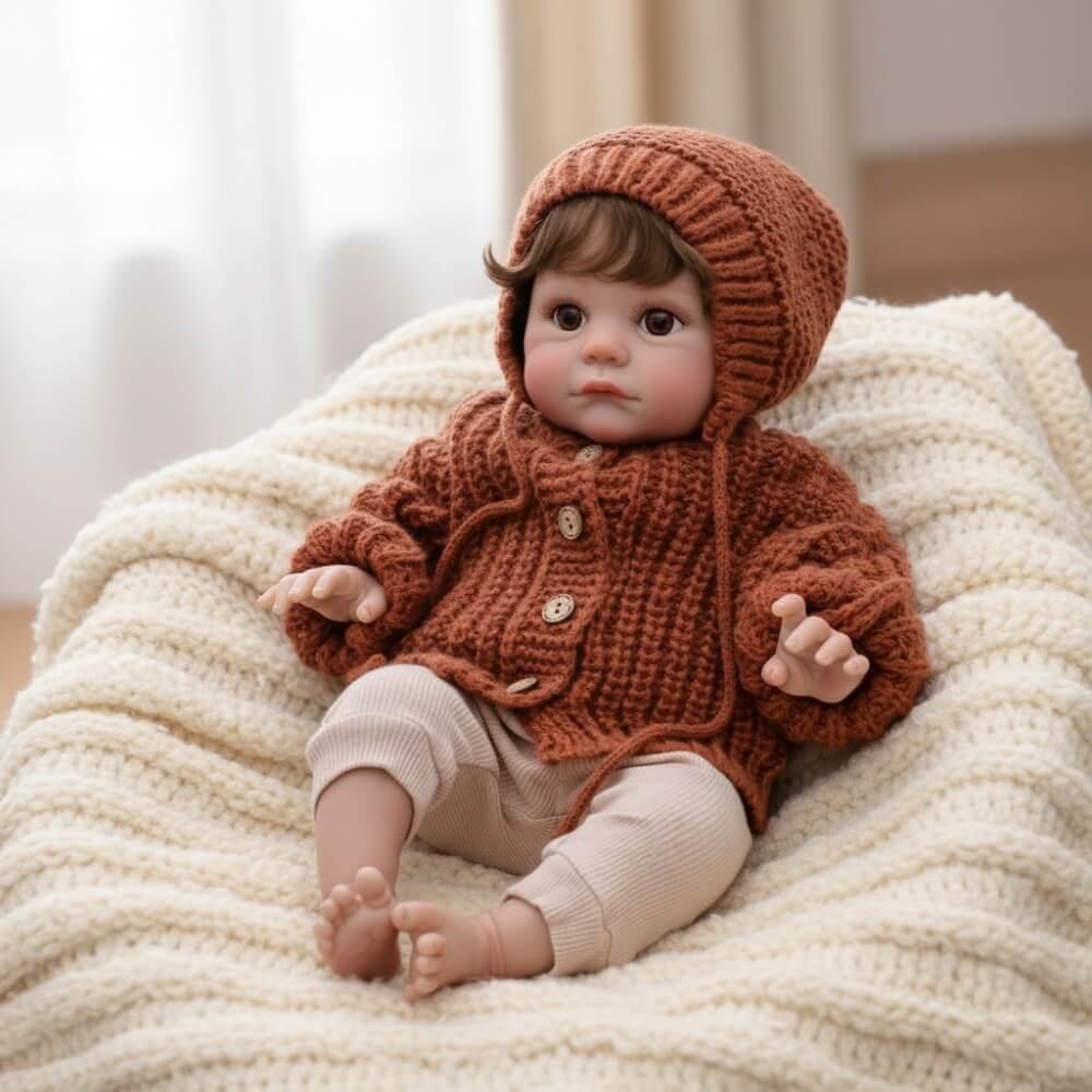 24 Zoll 60 cm Stoffkörper Reborn-Babypuppe mit implantieren Haaren, 60 cm simulierte menschenähnliche Puppe