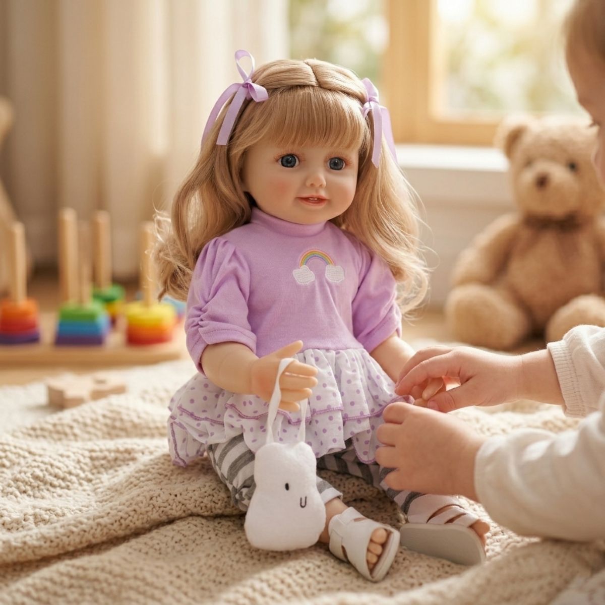 Englisch Russisch Spanisch Weinende und lachende Dialog-Puppe, 22 Zoll, Ganzkörper-Kunststoff, Reborn-Puppe, Simulations-Babypuppe, Mädchen