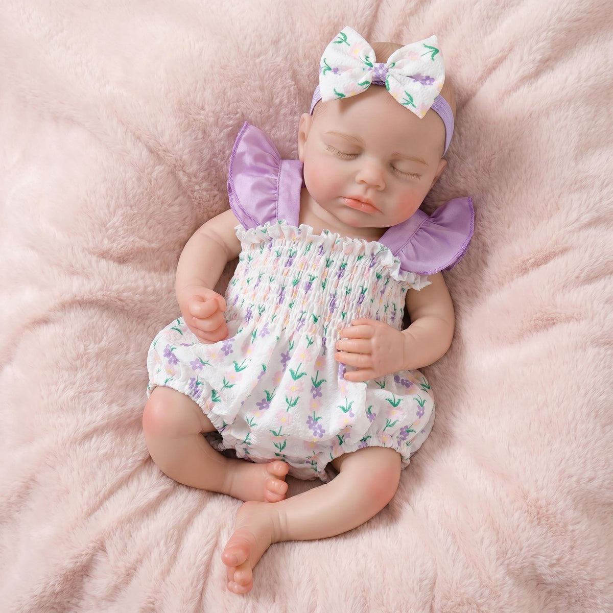 46 cm große, voll aus Silikon bestehende schlafende Reborn-Puppe, sanftes blumiges Sommeroutfit, exklusives Urlaubsgeschenk für Reborn-Puppen-Liebhaber