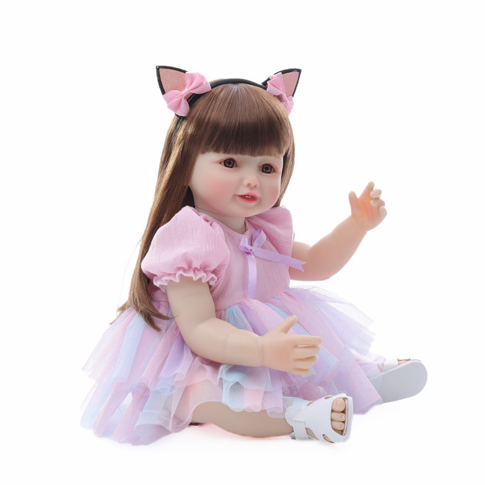Englisch Russisch Spanisch Weinende und lachende Dialog 22 Zoll Vollkunststoff Wiedergeburt Puppe Simulationsbabypuppe Mädchen