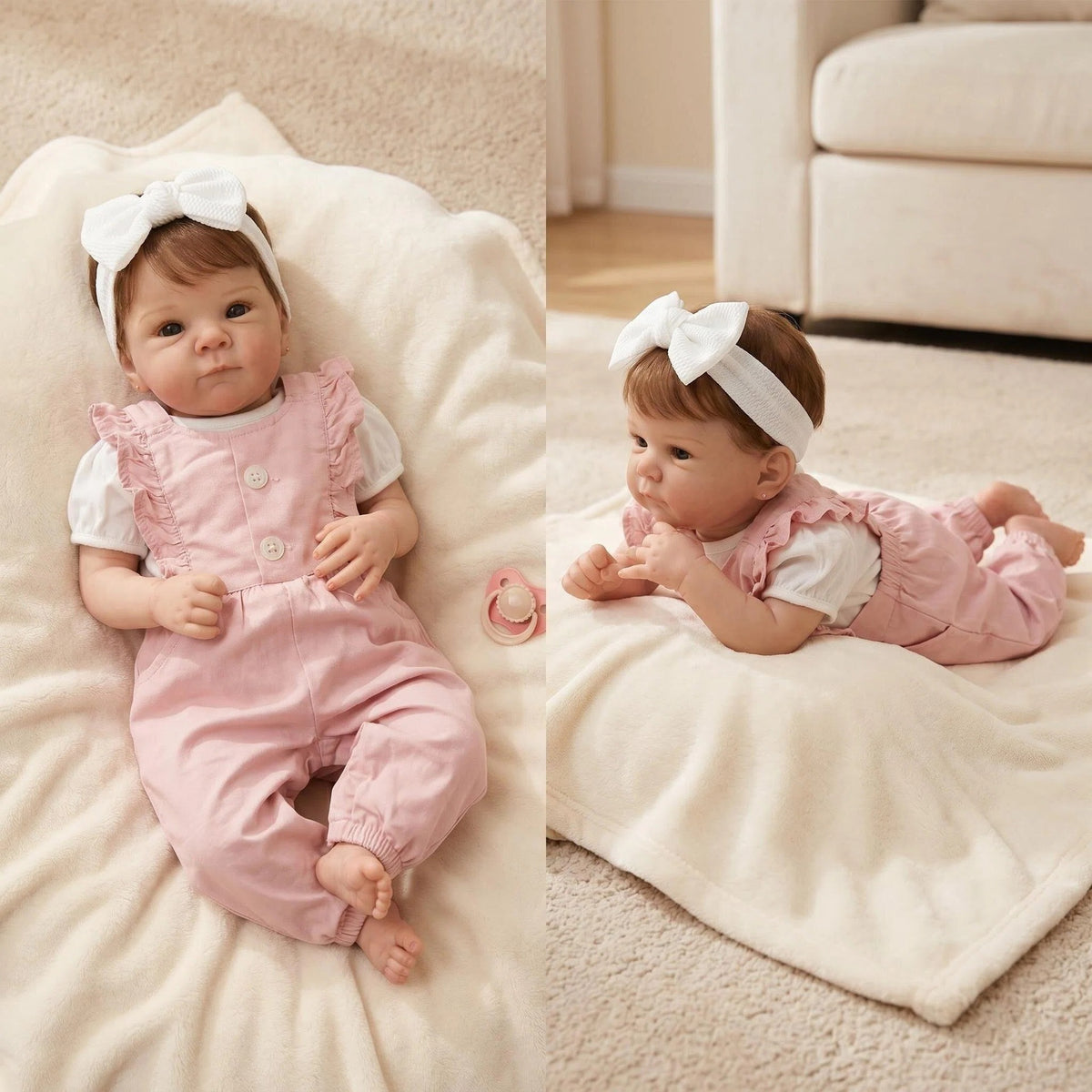18-Zoll Reborn-Baby-Mädchenpuppe, Ganzkörper-Vinyl, realistische Neugeborenen-Puppe mit magnetischem Schnuller, Fläschchen, Windel & Outfit