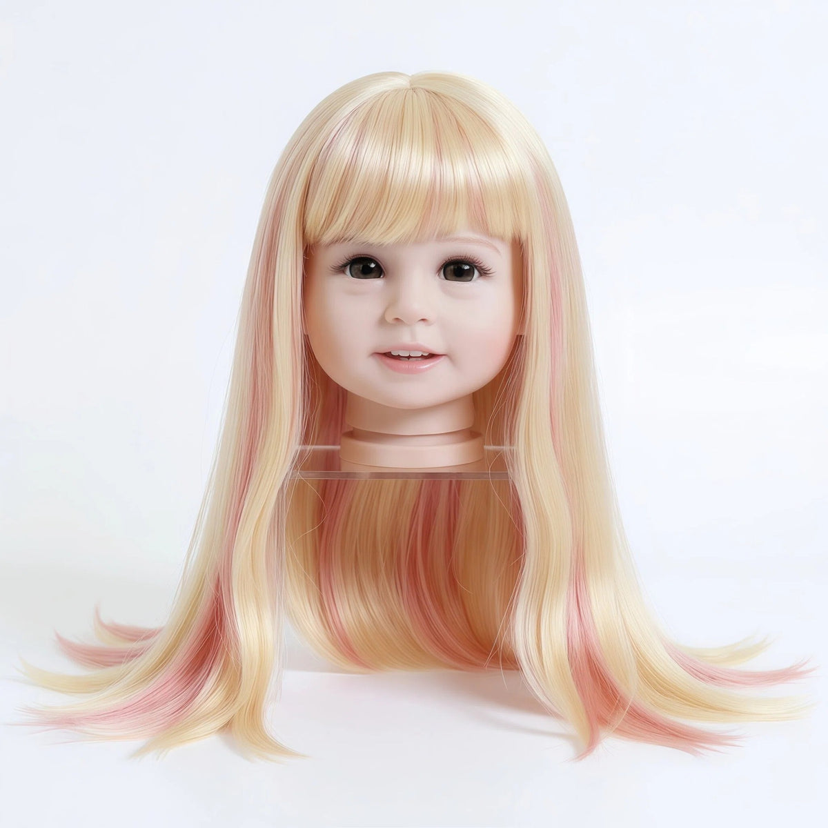 Ersatzperücke für Reborn-Puppen, langes glattes oder lockiges Haar mit Pony, in verschiedenen Farben wie Pink, Blond oder Regenbogenfarben, geflochtene Puppenperücke passend für 20–22 Zoll Reborn-Babypuppen