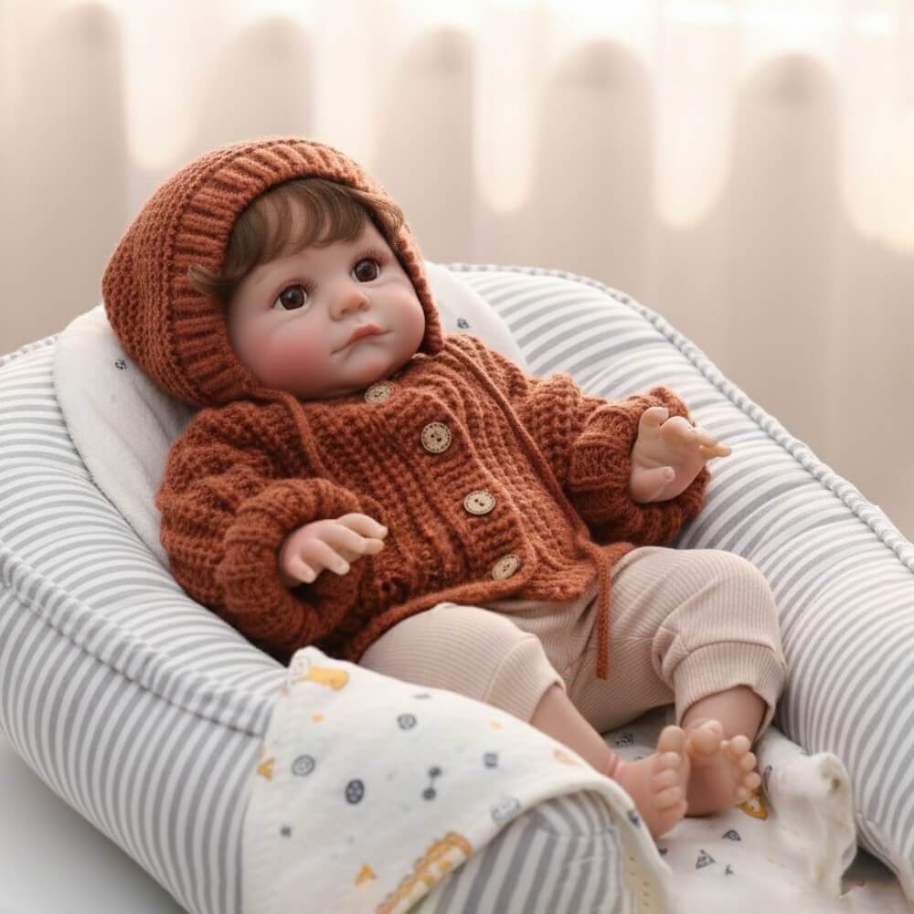 24 Zoll 60 cm Stoffkörper Reborn-Babypuppe mit implantieren Haaren, 60 cm simulierte menschenähnliche Puppe