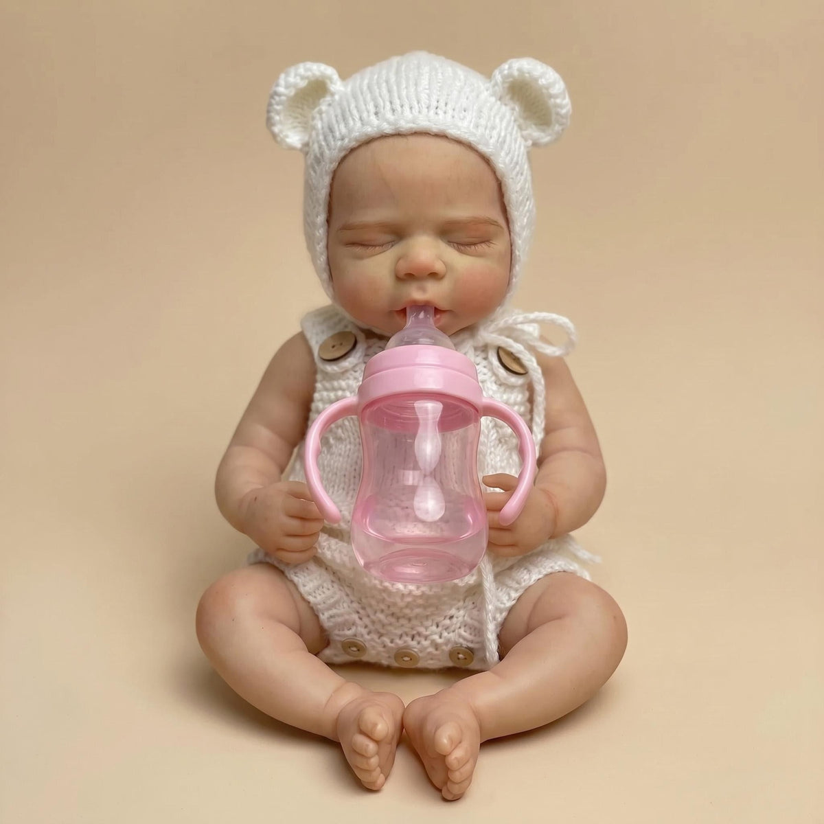 12-Zoll Reborn-Puppe, Ganzkörper aus Silikon, weißer Pullover, Bärenmütze, Puppengeschenk für Kinder, Feiertagskollektion
