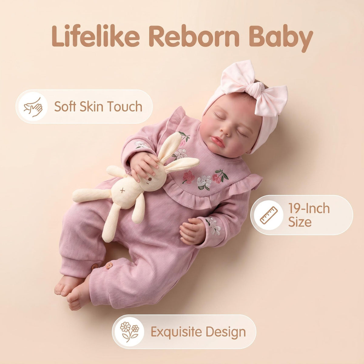 19-Zoll-Puppe mit Stoffkörper, realistischen Vinyl-Gliedmaßen, für therapeutische Begleitung und Hobbysammlungen