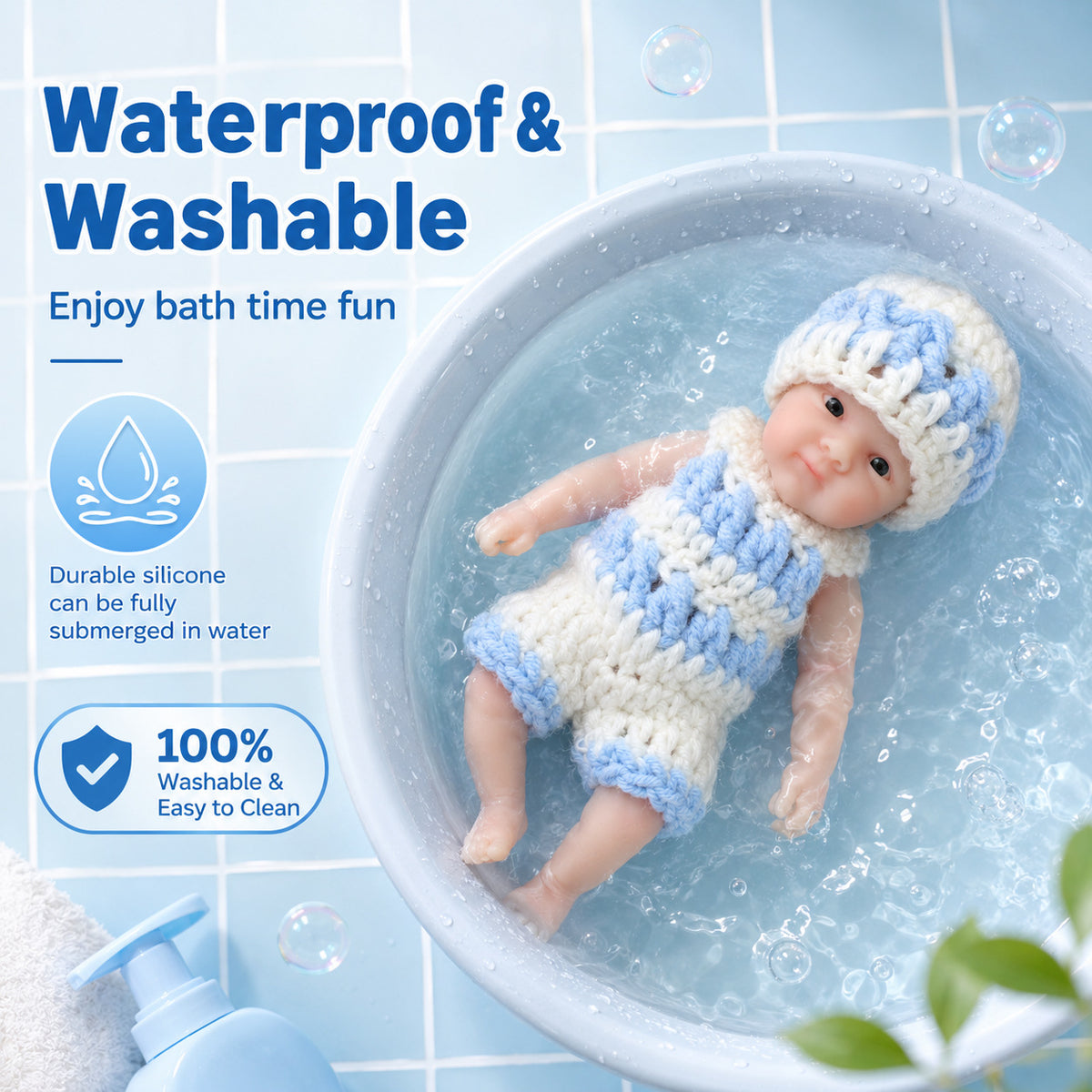6-Zoll-Handflächen-Reborn-Babypuppe aus massivem Silikon, realistische, dehnbare Spielzeugpuppe als Geschenk für Kinder