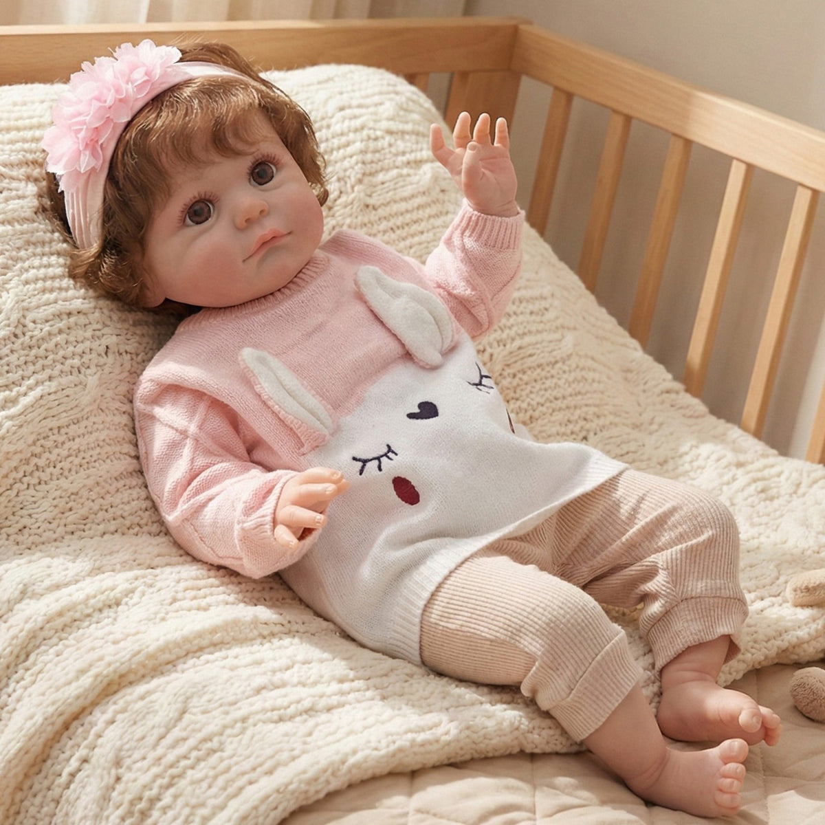 24-Zoll-Puppe mit handimplantieren Haaren und Stoffkörper, simulierte humanoide Spielpuppe als Geschenk oder Sammlerstück für Kinder