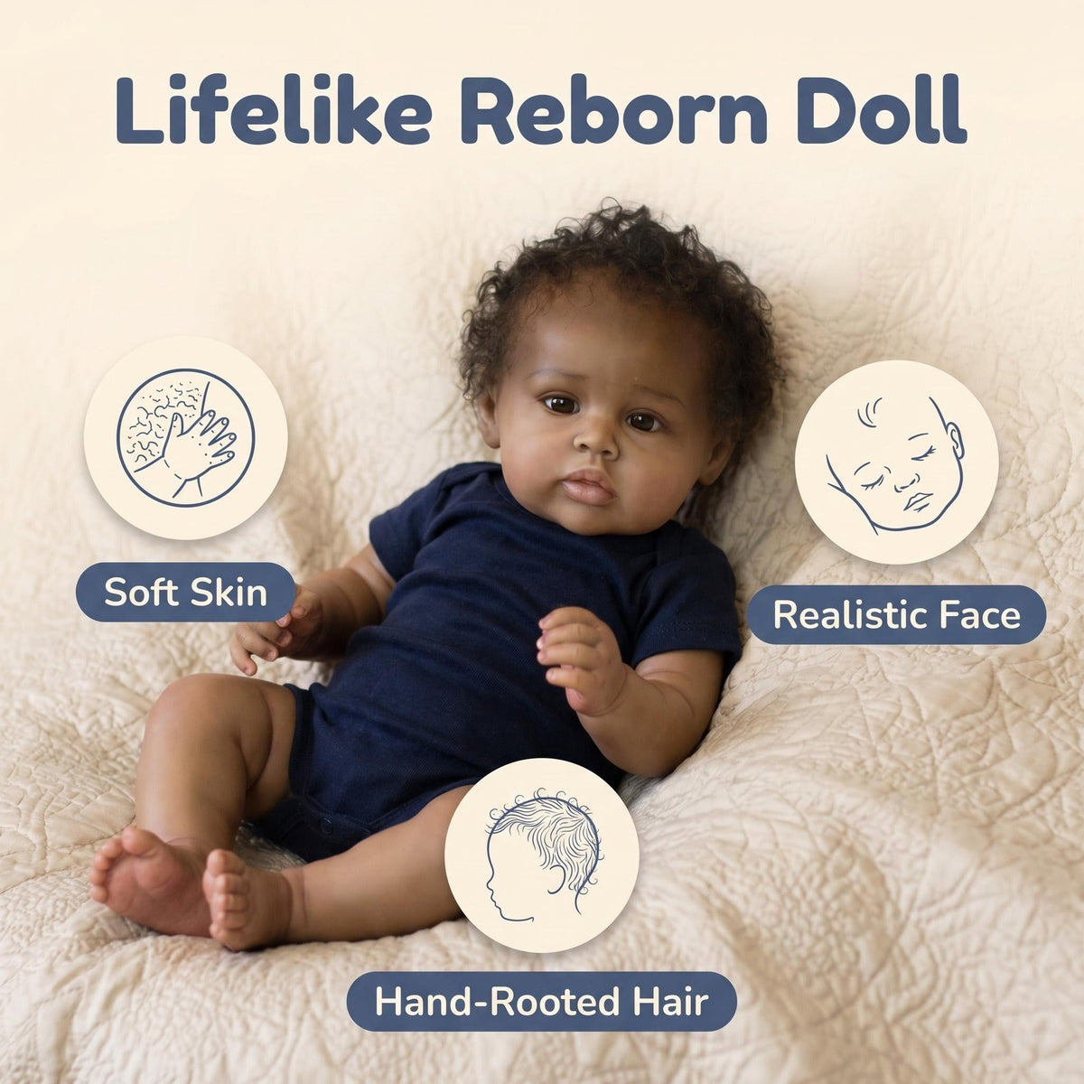 19 Zoll mit Stoffkörper, weichen Vinyl-Gliedmaßen, Soft-Touch-Haut und verwurzeltem lockigem Haar, Reborn-Puppen für Mädchen