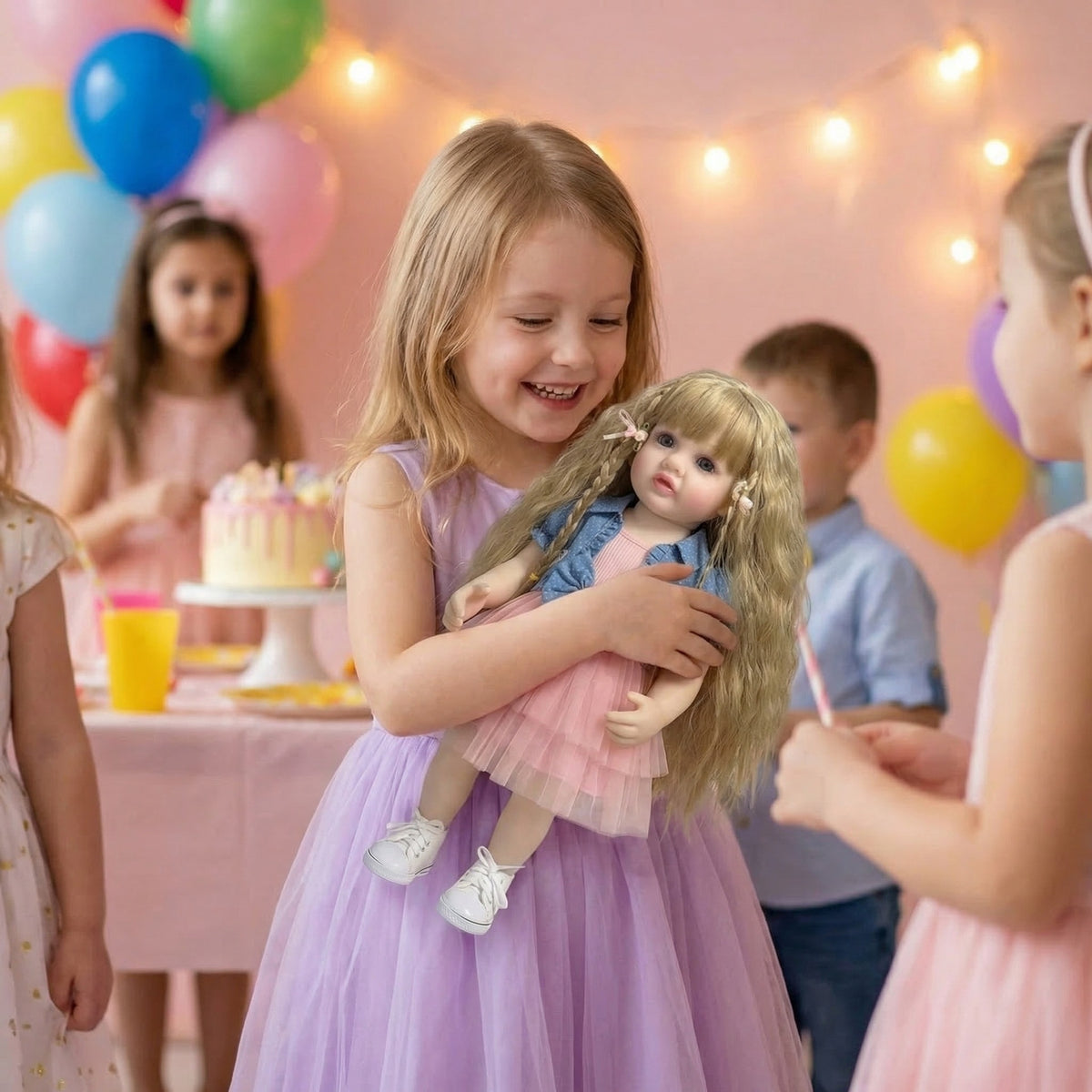 55 cm 22 Zoll lebensechte, realistische Reborn-Babypuppe aus weichem Vinyl, Mädchen Betty, Prinzessinnen-Kleinkind mit langem Haar, Weihnachtsgeschenk für Kinder