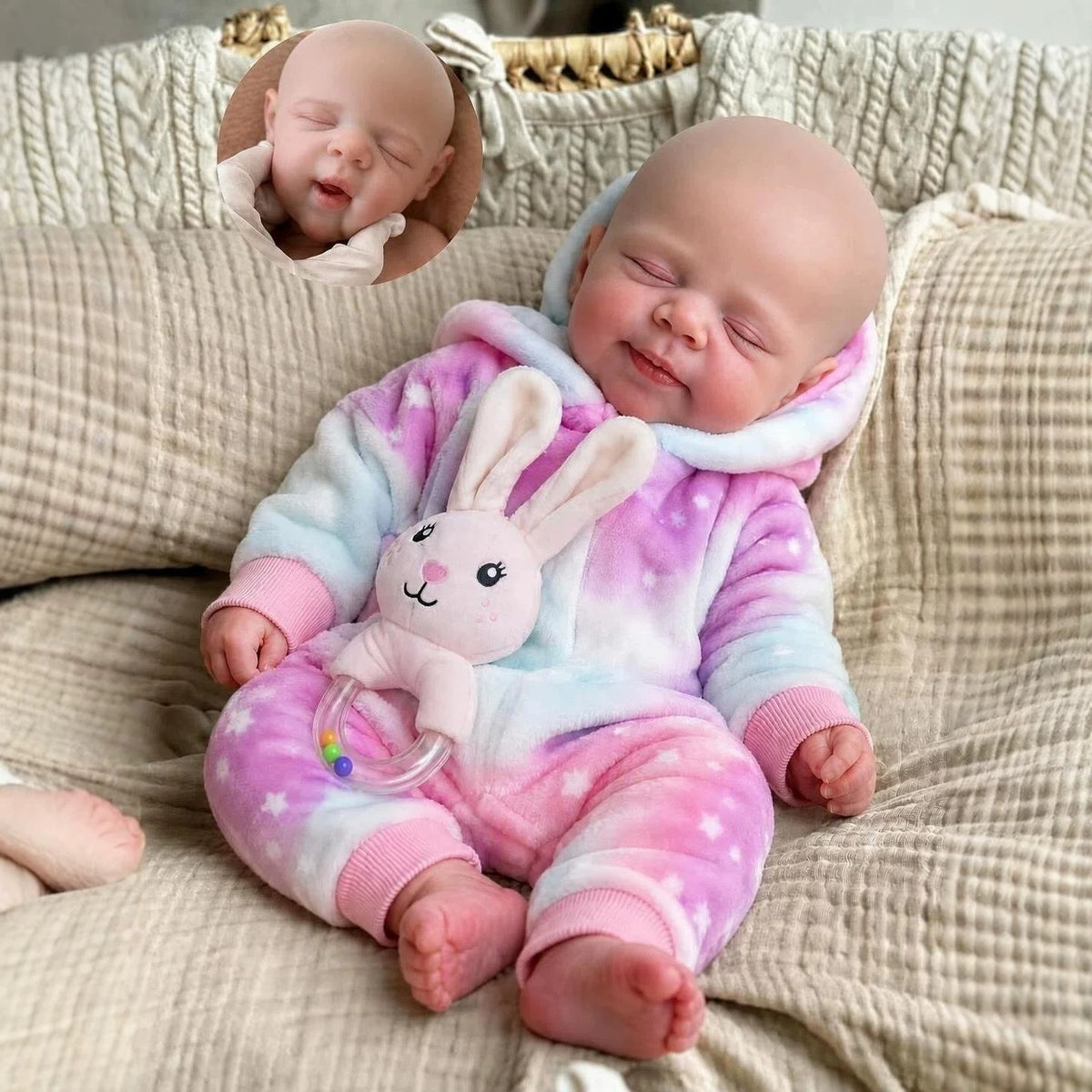 16-Zoll-Puppe aus Vollsilikon | Lächeln schlafendes Baby als Spielkamerad für Kinder und Erwachsene, ideale Wahl als Geburtstags- und Festtagsgeschenk