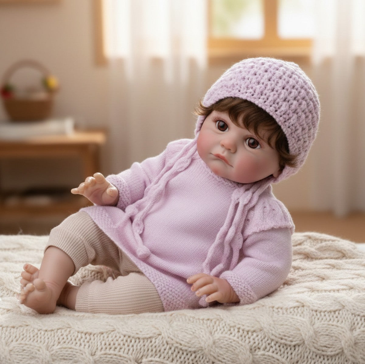 24 Zoll Reborn-Puppe mit implantierten Haaren und Stoffkörper, realistisches Baby-Spielzeug für Kinder, ideales Geschenk zu Feiertagen