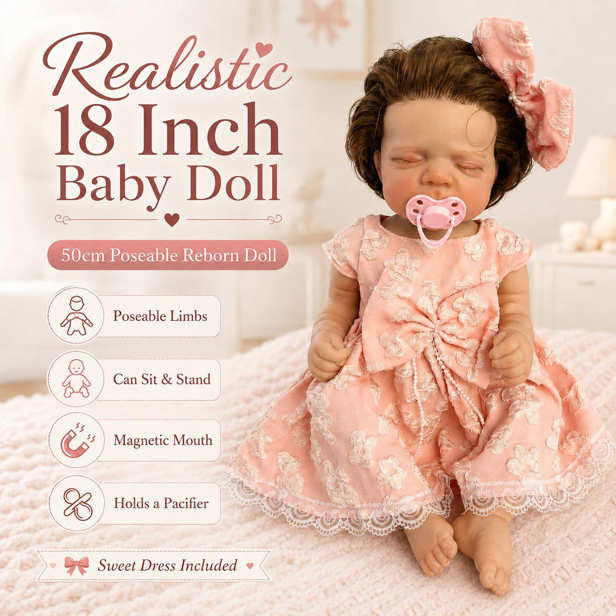Lebensechte 45-cm-Puppe im Reborn-Stil mit Ganzvinylkörper, beweglichen Gliedmaßen, tolles Geschenk für festliche Anlässe und Geburtstagsfeiern