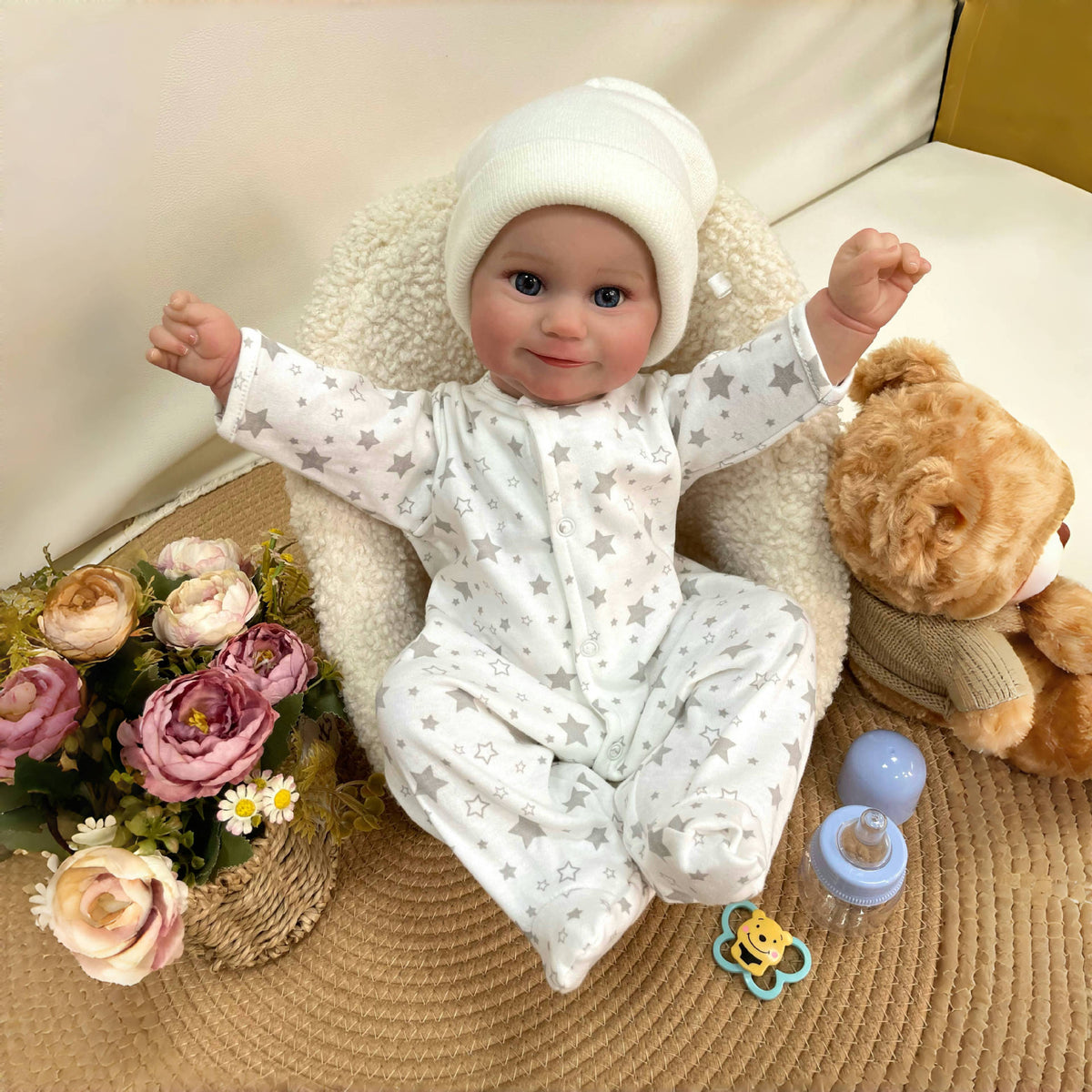 19 Zoll handgefertigte lebensechte Reborn-Puppe mit Stoffkörper, 3D-Haut, realistisches Neugeborenes, Spielzeug-Geschenk für Mädchen und Puppensammler