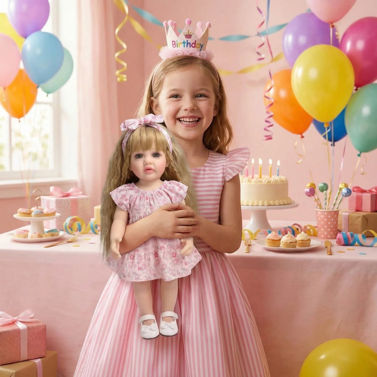 22 Zoll Reborn-Puppe Betty, handgefertigte lebensechte Babypuppe mit Blumenschleife