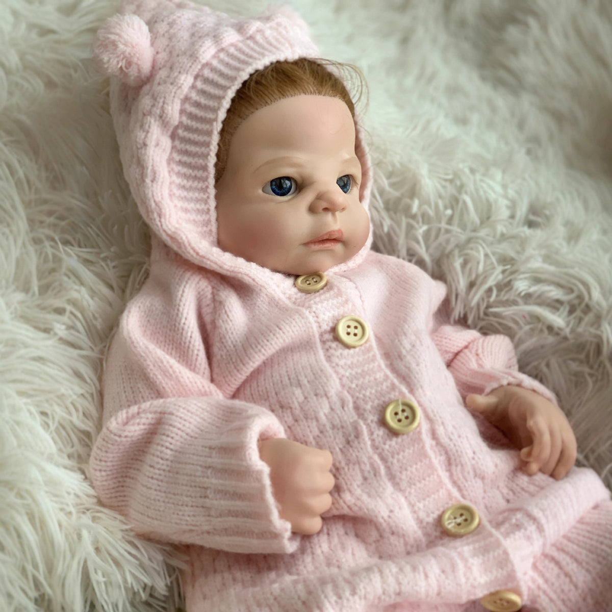 22 Zoll Vollsilikon Reborn Puppe Mädchen, realistisches lebensechtes Neugeborenes mit rosa Strickoutfit & Babyflasche, Mädchenspielzeug als Sammlergeschenk