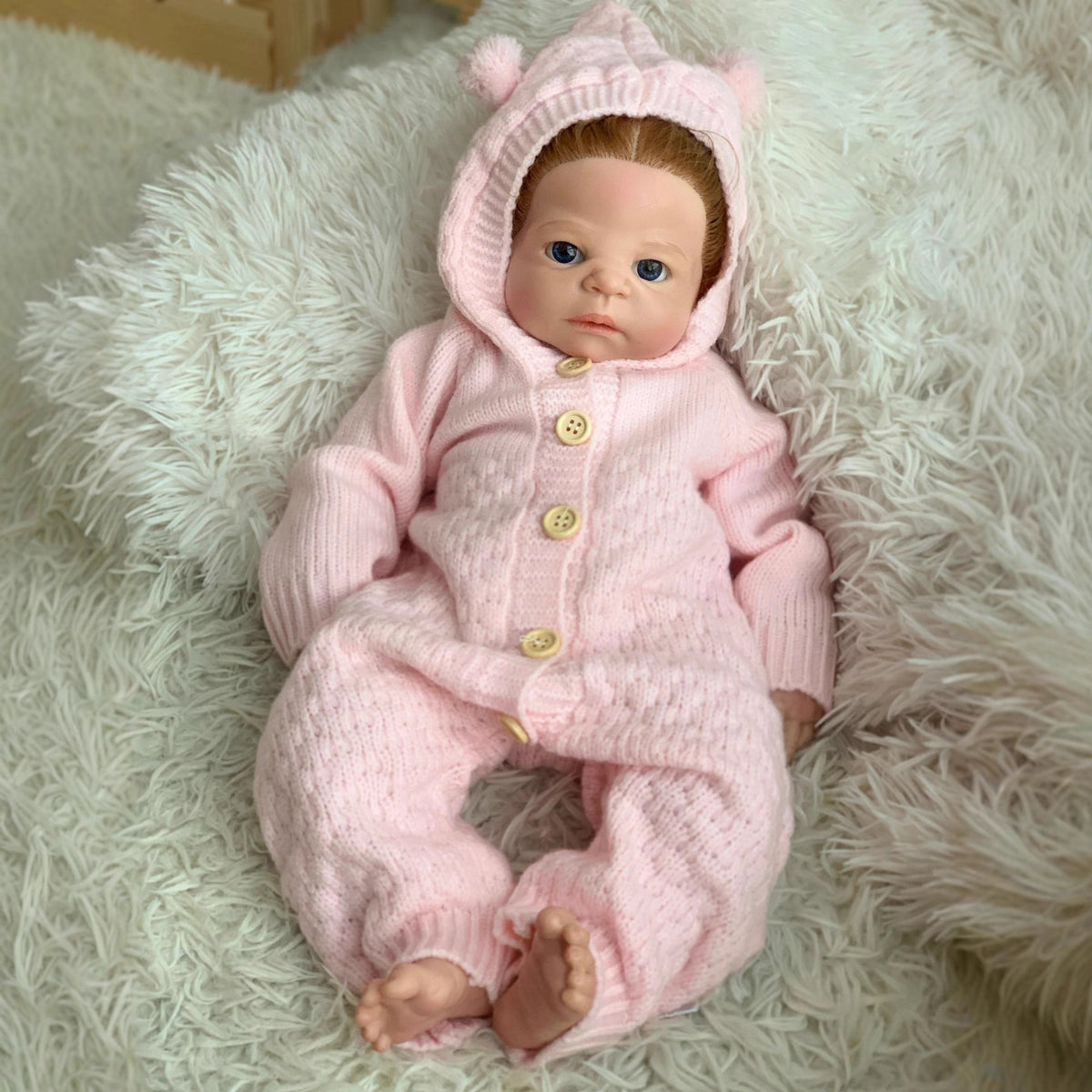 22 Zoll Vollsilikon Reborn Puppe Mädchen, realistisches lebensechtes Neugeborenes mit rosa Strickoutfit & Babyflasche, Mädchenspielzeug als Sammlergeschenk