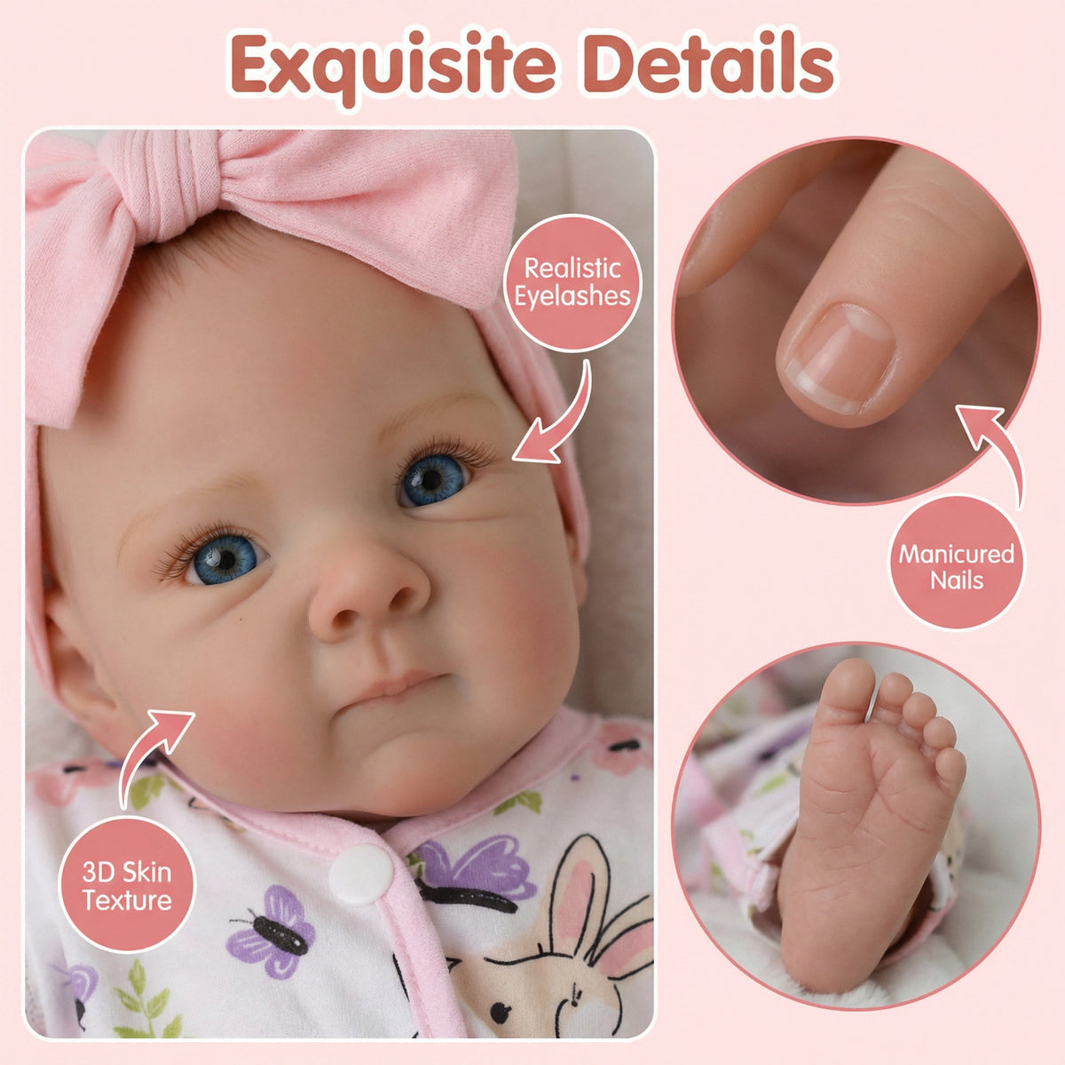 18-Zoll-Reborn-Puppe Bettie, vollvinyl, im Strampler mit Puder-Druck