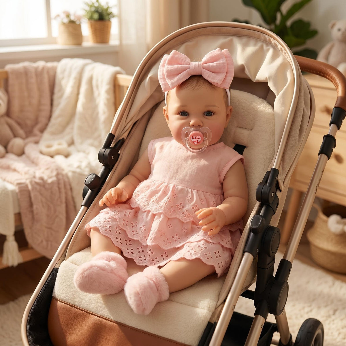 22 Zoll Reborn-Babypuppe mit Stoffkörper und beweglichen Vinylgliedmaßen, durchdachtes Geschenk für Geburtstagsfeiern, Thanksgiving, Weihnachten und alle festlichen Anlässe