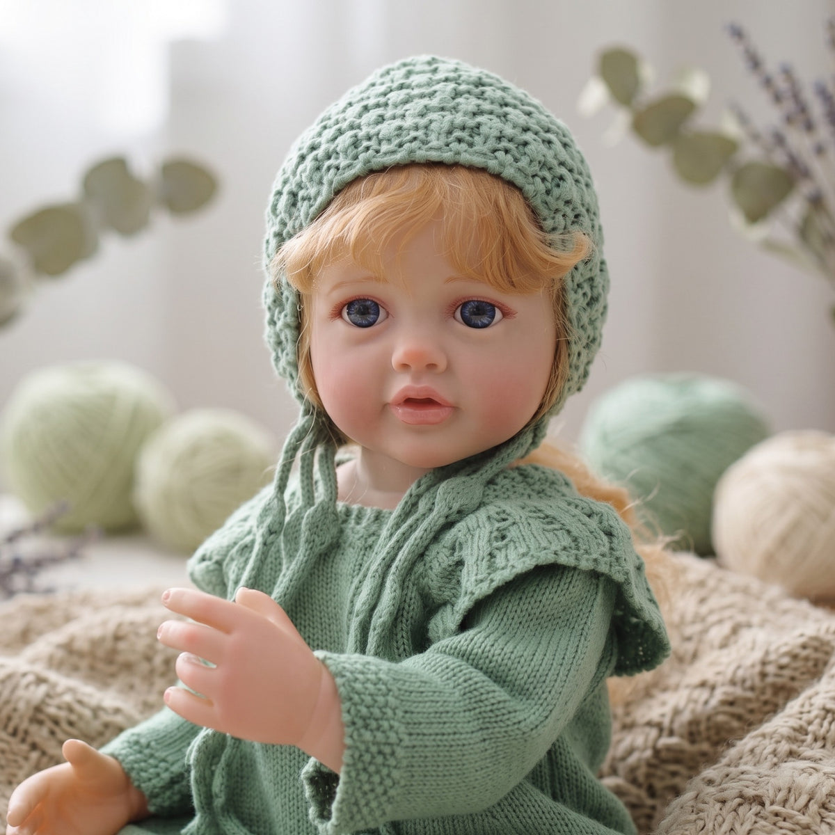 22 Zoll Reborn-Puppe mit Ganzkörper-Vinyl, simuliertes Baby, handimplantiertes Haar, Badespielzeug-Geschenk