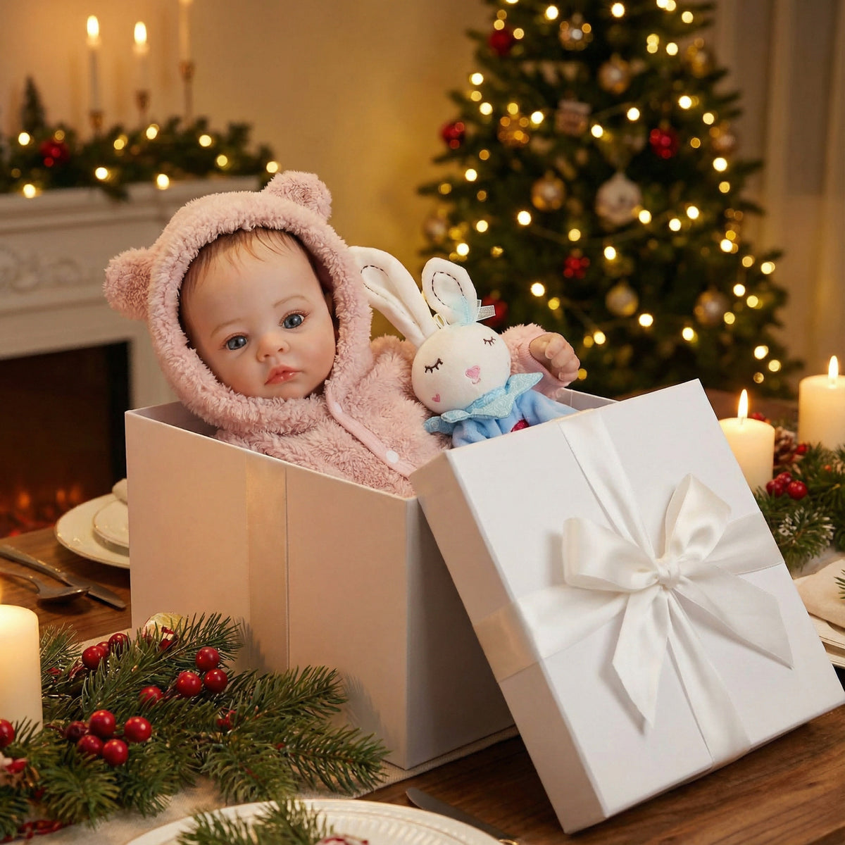 49 cm Reborn-Baby Meadow mit blauen Augen in Plüschkleidung