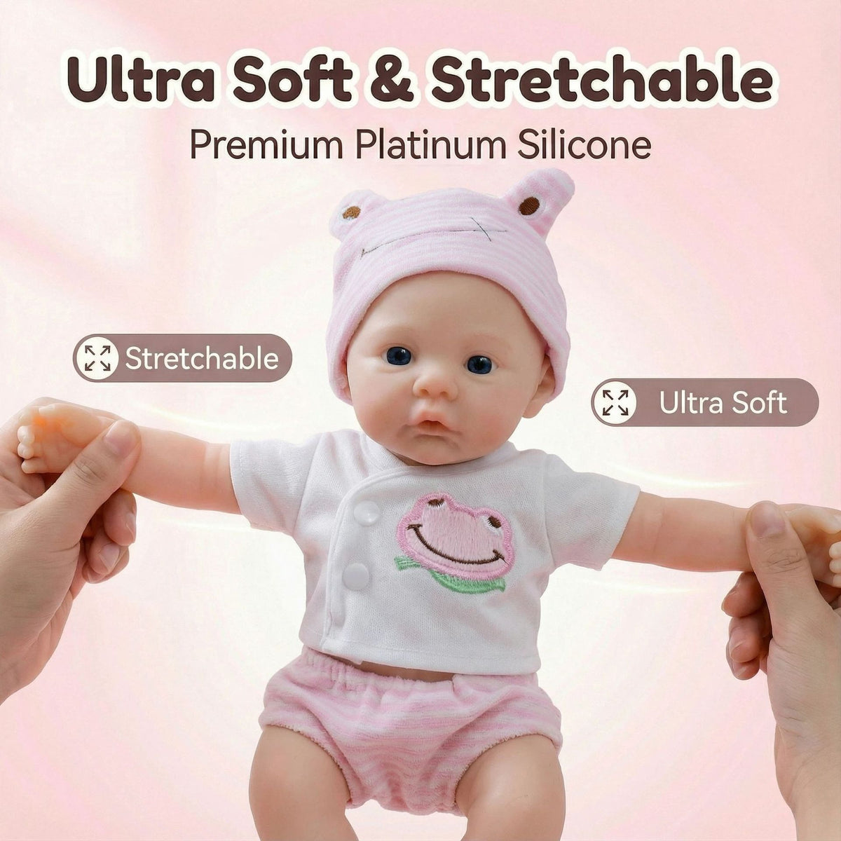 12-Zoll-Reborn-Puppe aus Vollsilikon mit rosa Froschhut für Kinder als Weihnachtsgeschenk
