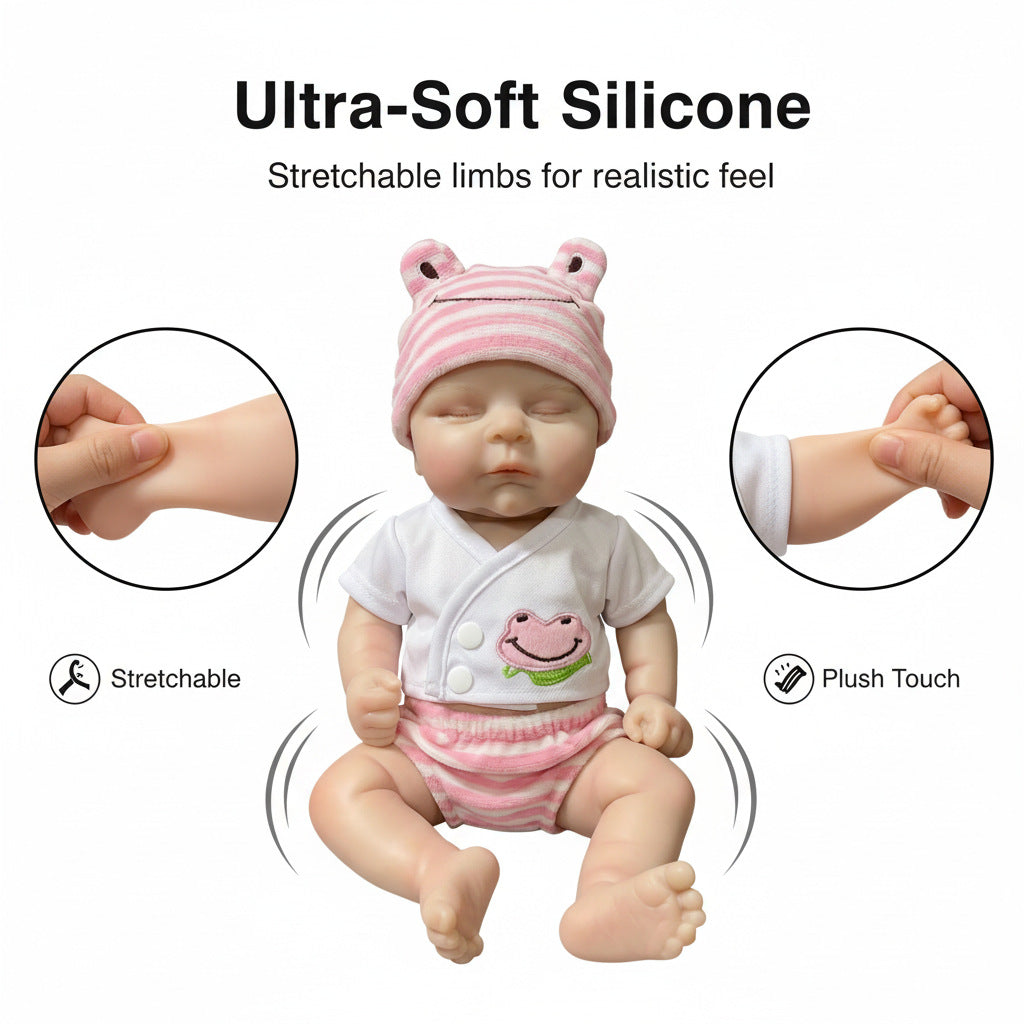 12-Zoll geschlossene Augen rosa Frosch Set Simulation Vollsilikon Reborn Puppe für Kinder Weihnachten massives Silikon