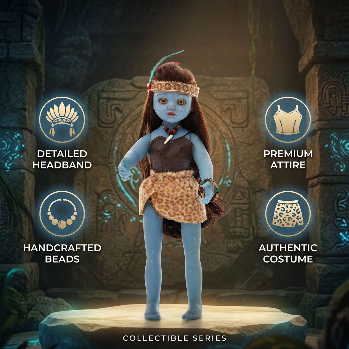 Sammelbare 18-Zoll-Avatar-Puppe mit Vollvinylkörper, Stammes-Outfit, Regaldekoration & Feiertags-Sammlergeschenk