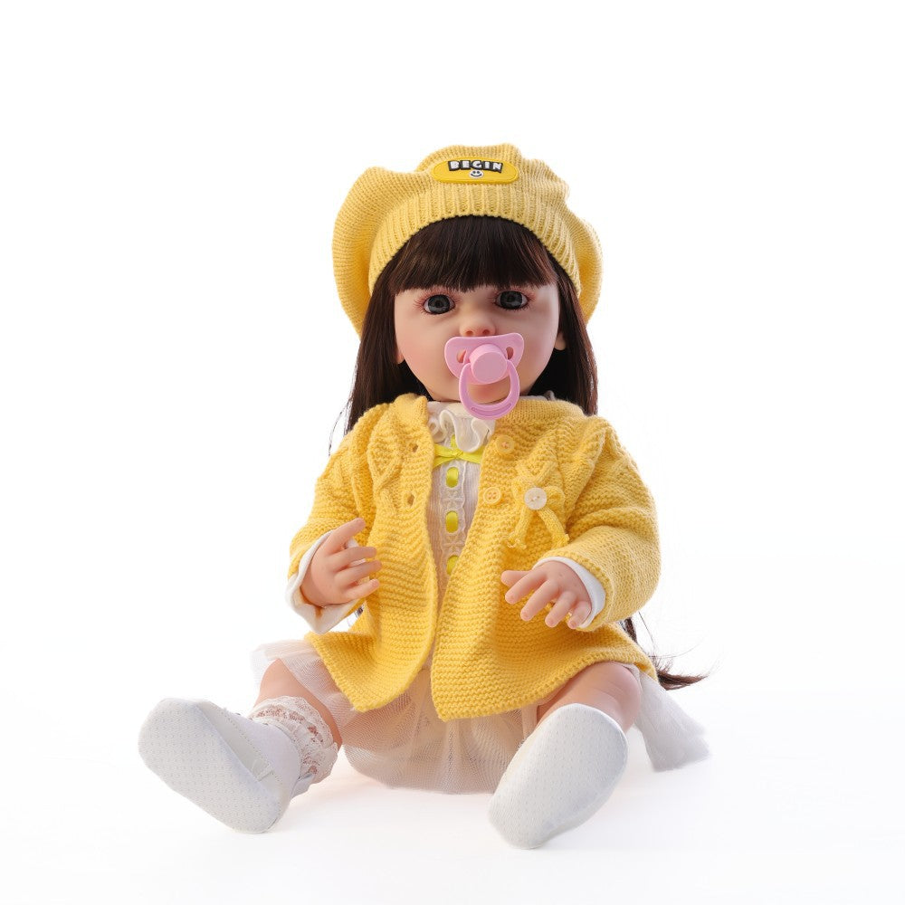 Englisch Russisch Spanisch Weinende und lachende Dialog-Puppe 22 Zoll Vollkunststoff Reborn-Puppe Simulations-Babypuppe Mädchen