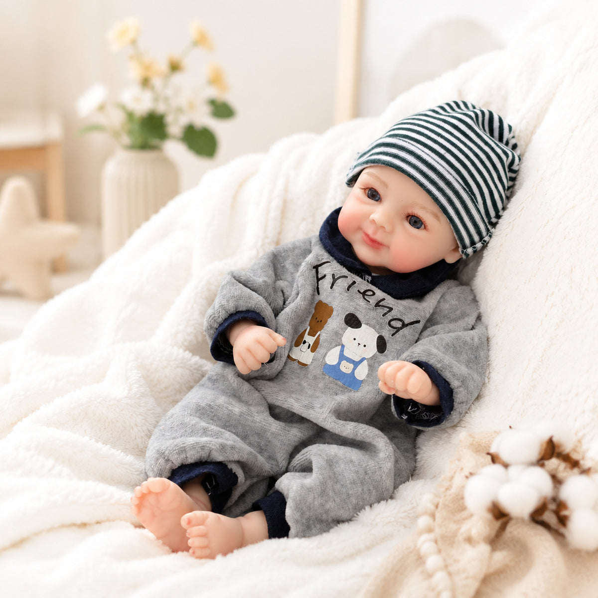 12 Zoll 30 cm massive Silikon-Reborn-Puppe mit echtem Hautgefühl, geschlossene Augen, dehnbarer Glatzkopf, simulierte Babypuppe