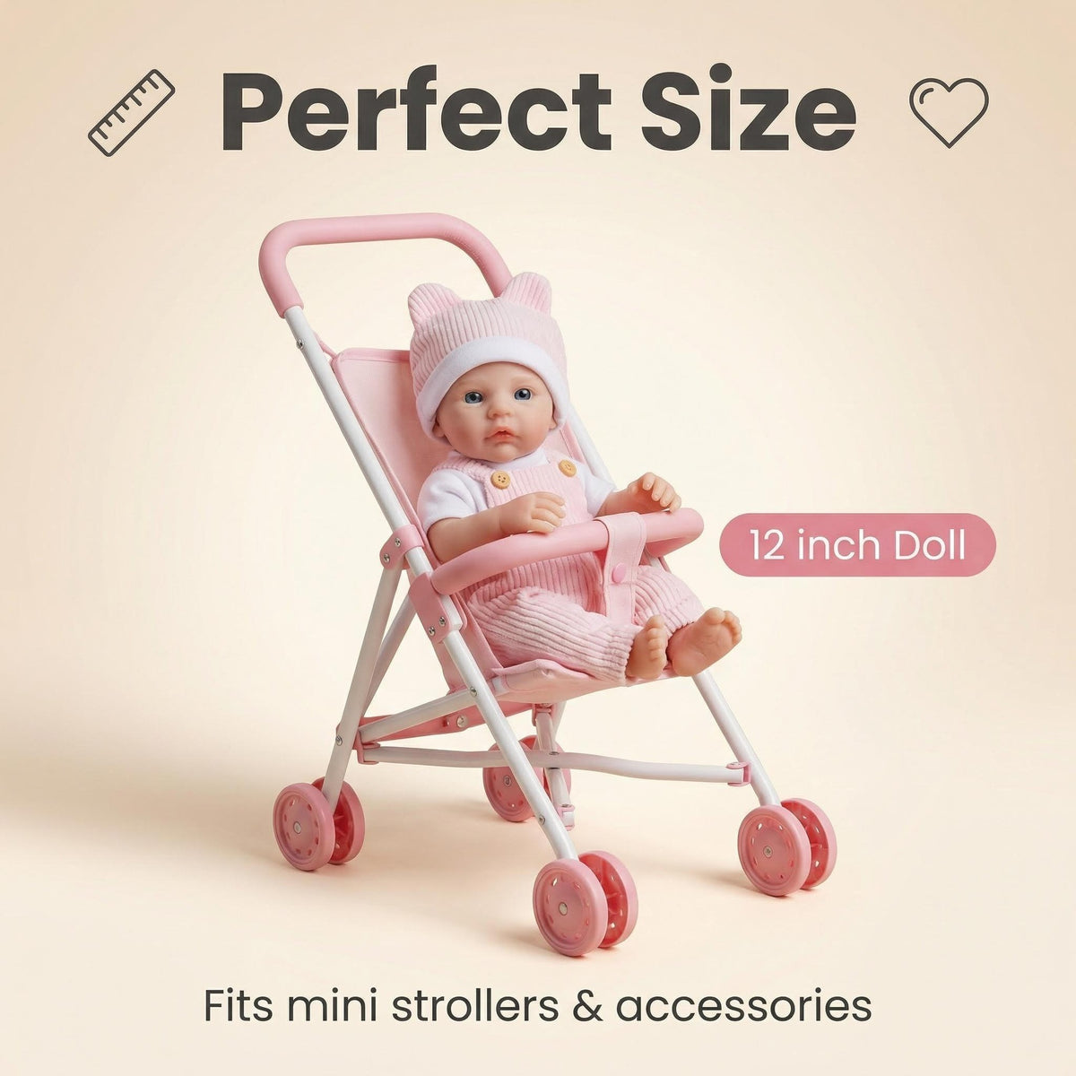12-Zoll-Reborn-Puppe Meadow aus reinem Silikon mit rosafarbenem Streifen-Overall