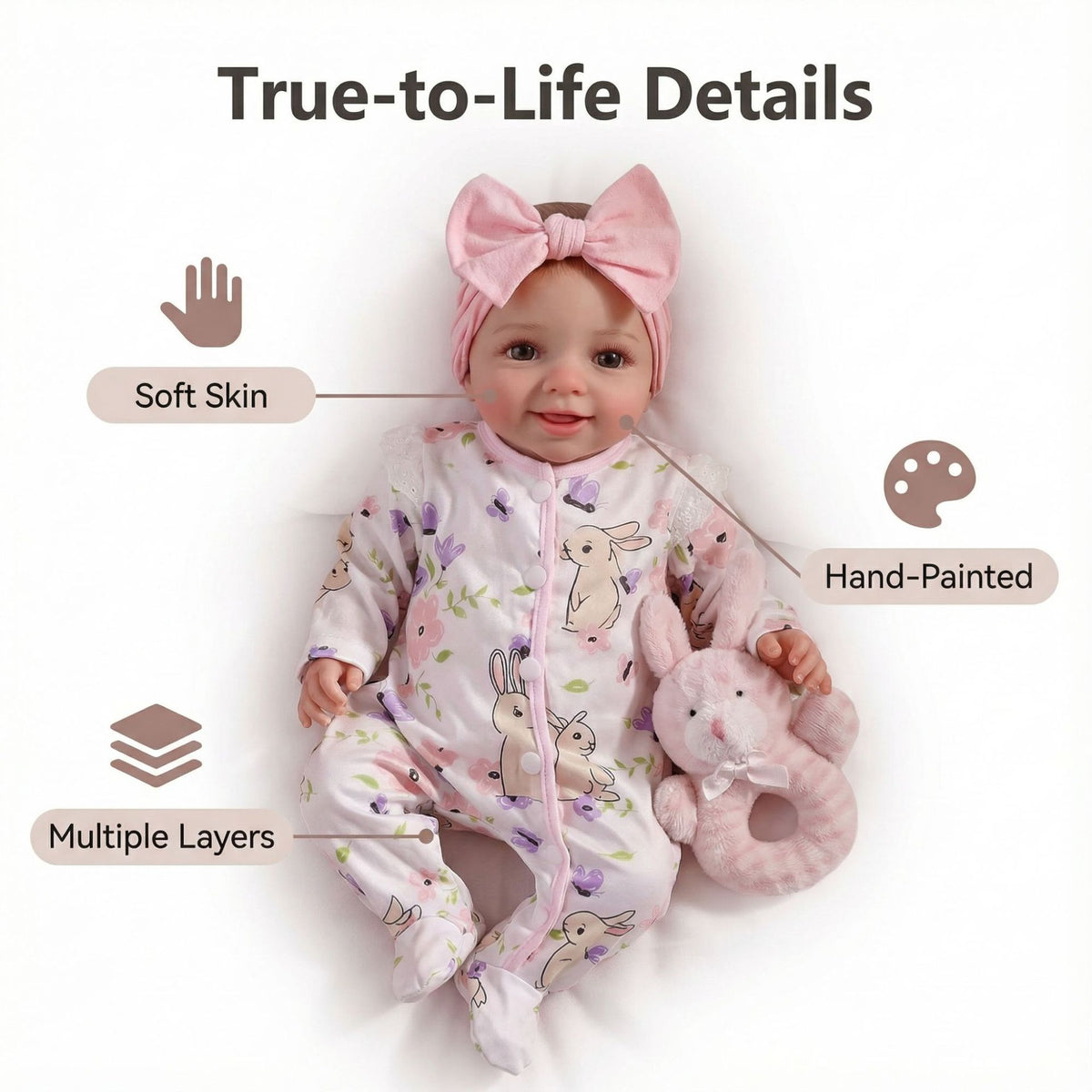 7-Zoll-Puppe im bedruckten Jumpsuit, Reborn-Puppe komplett aus Vinyl