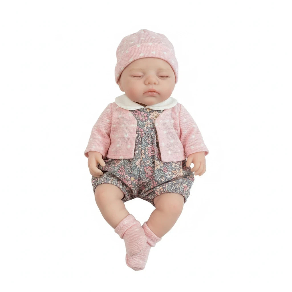 12-Zoll-Reborn-Puppe aus massivem Silikon, weiß, mit kleinem Punktmuster, kleine Strickjacke, Simulations-Spielzeugpuppe