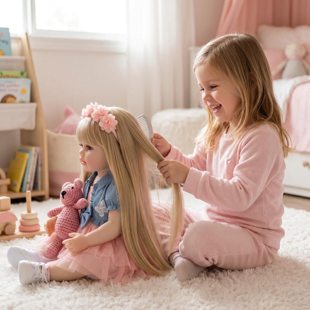 22 Zoll Reborn-Kleinkindpuppe mit blonden Haaren und Ganzkörper-Vinyl, Premium-Kunstpuppe als luxuriöses Geburtstags- und Festtagsgeschenk