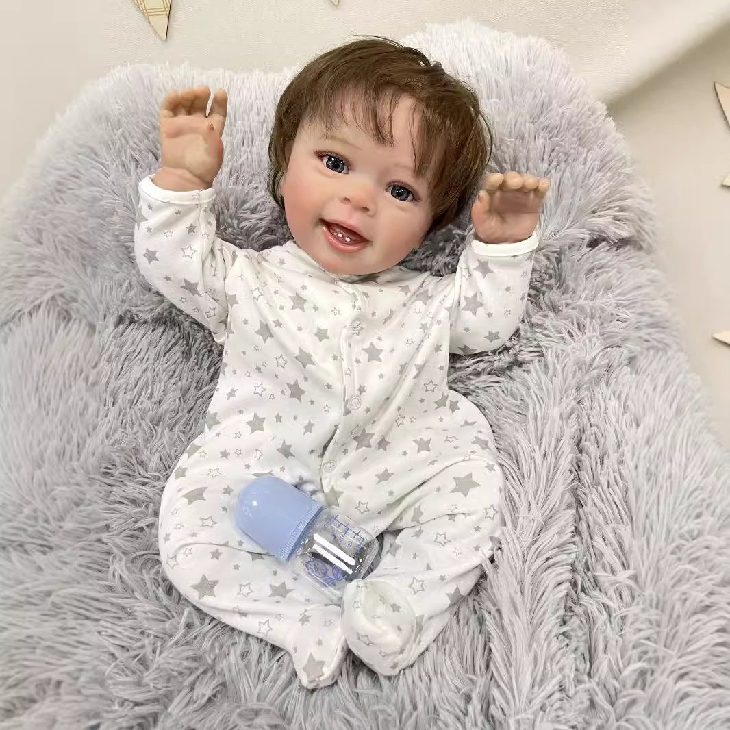 23 Zoll lebensechte handgefertigte Reborn-Puppe mit Stoffkörper, realistische 3D-Hautsimulation, Neugeborenes Baby-Puppe als Spielzeug für Mädchen und Kinder