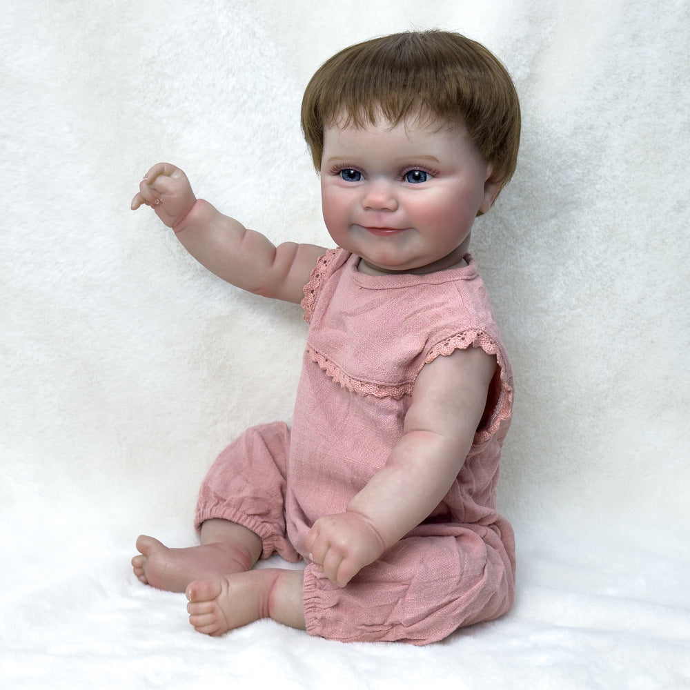 Hyperrealistische 50 cm große Sammlerpuppe aus Vollvinyl, kurzes braunes Haar & funkelnde blaue Augen, Begleitspielzeug zum Spielen und Dekorieren