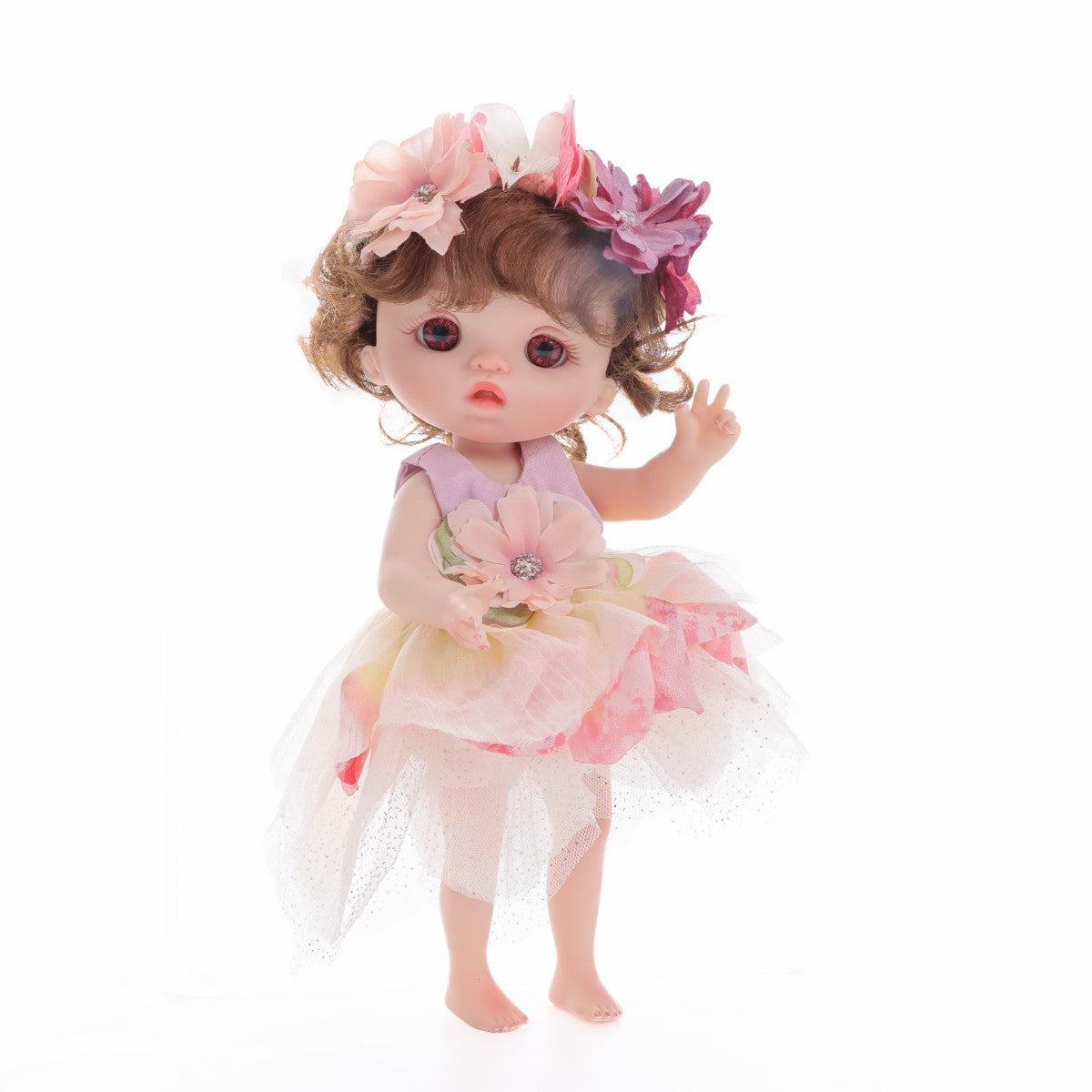 10-Zoll stehende Reborn-Babypuppe – Realistische Waldfee-Prinzessin mit Blütenblatt-Kleid