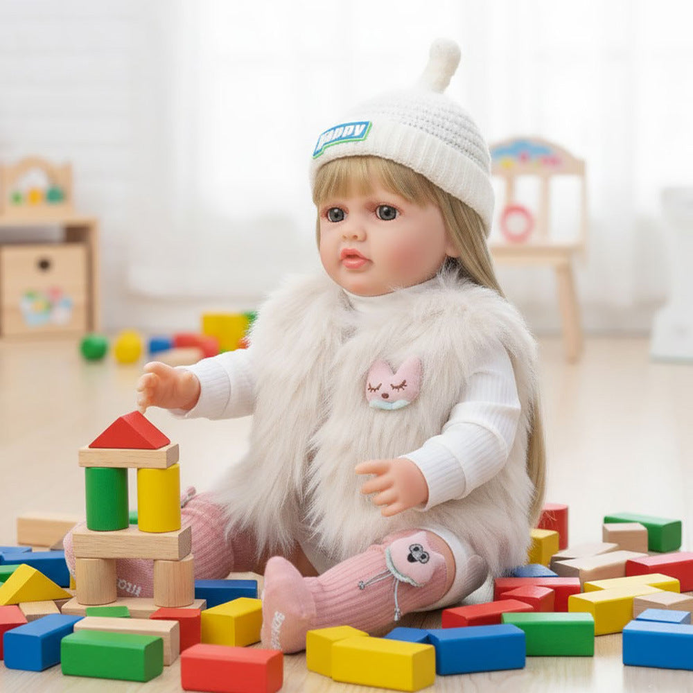 Russisch Englisch Spanisch Weinende und lachende Dialog-Puppe, 22 Zoll vollplastische Reborn-Puppe, Simulations-Babypuppe für Mädchen