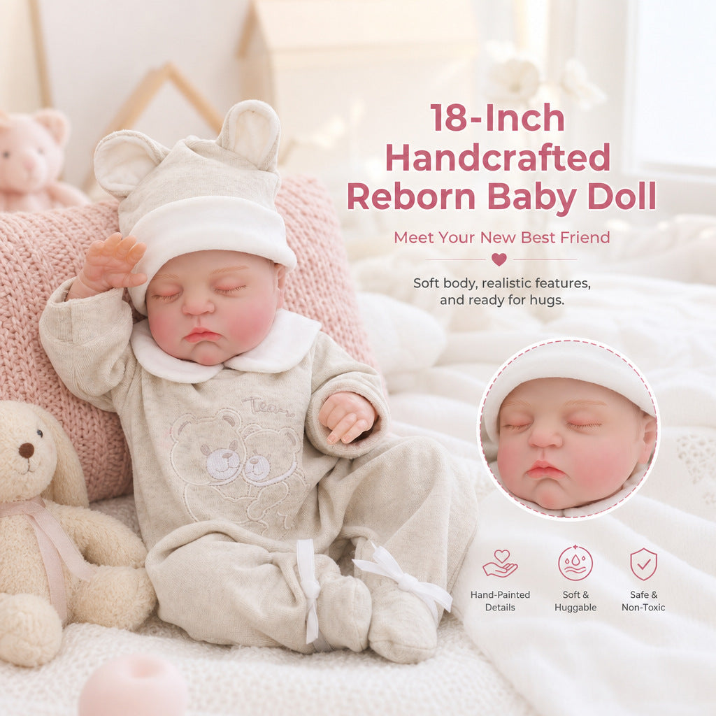 Exklusives Weihnachtsgeschenk, 18 Zoll Reborn-Babypuppe mit rosa Schleife, herzliche Überraschung für Geburtstagspartys